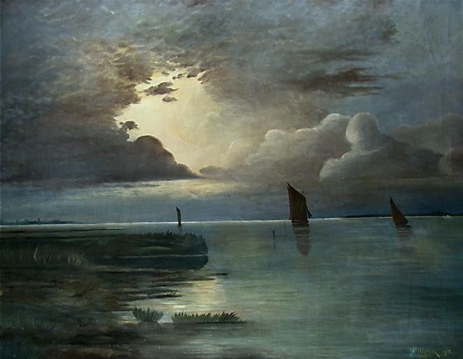 Andreas Achenbach Sonnenuntergang am Meer mit aufziehendem Gewitter
